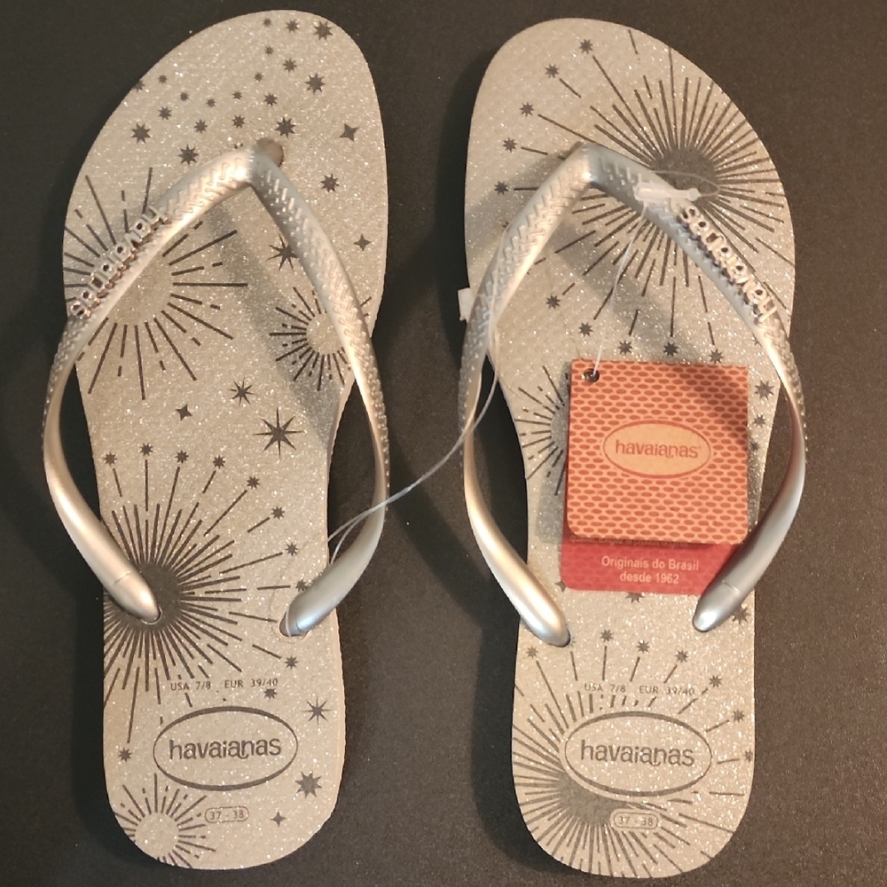Havaianas Silver Sandals Textured Sole